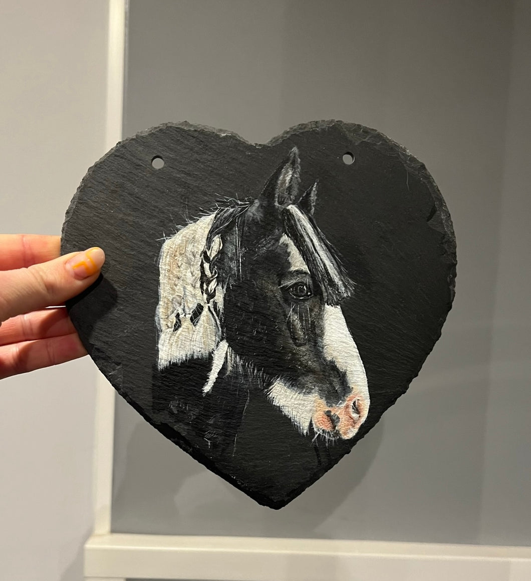 Pet Portrait on hanging love heart slate